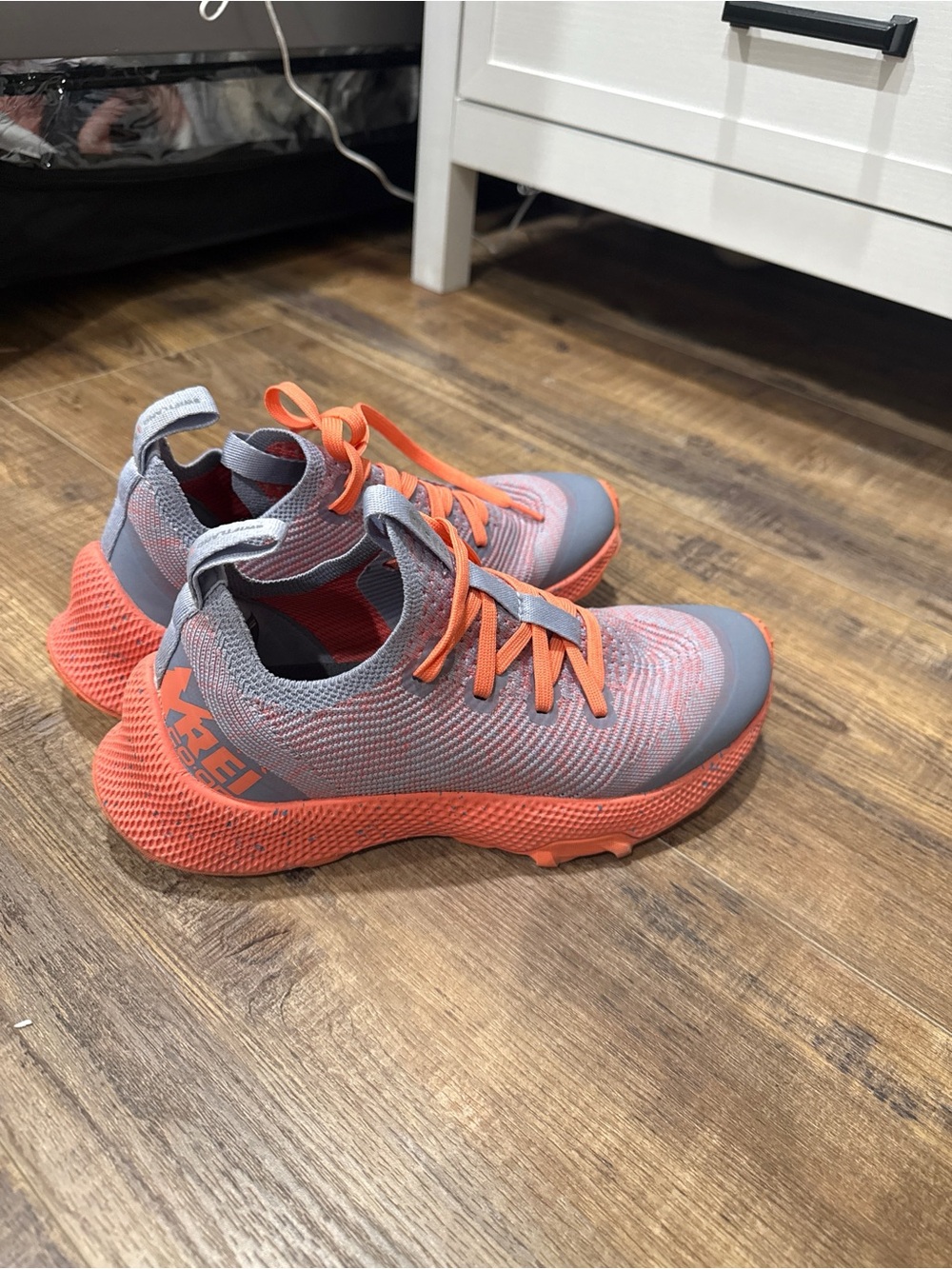 Kari Traa Gray and Coral Knit Running Sneakers